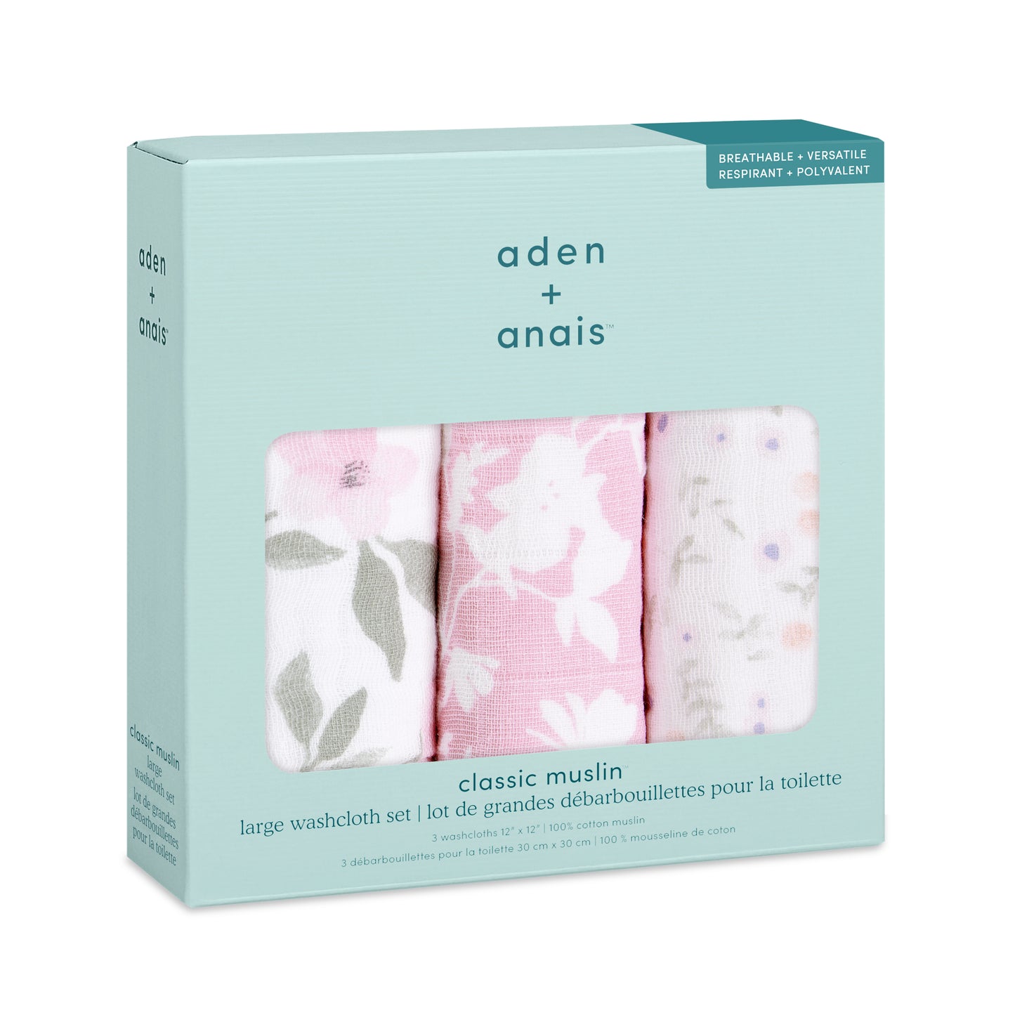 Aden and Anais Ma Fleur Cotton Muslin Bloom Pink Flower Baby Washcloths