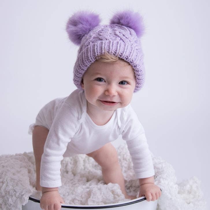 Natural & Lilac Beanie Hat Set