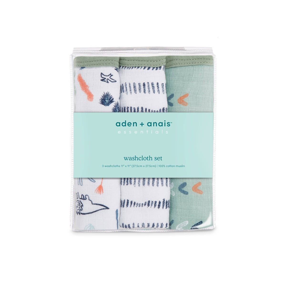 Aden and Anais Dino Time Muslin Green Baby Washcloths