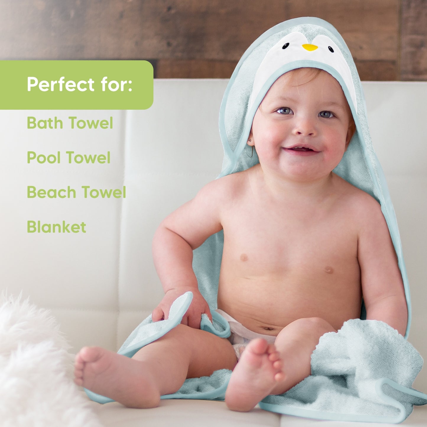 KeaBabies Organic Cotton Bamboo Hooded Penguin Baby Toddler Towel