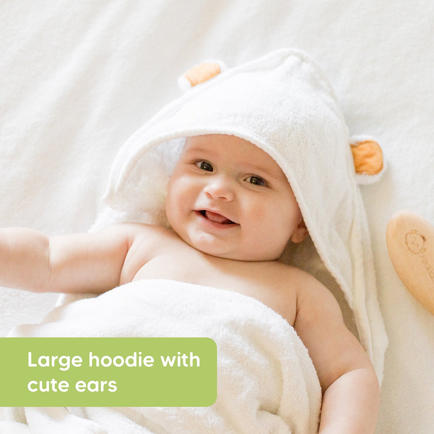 KeaBabies Organic Cotton Bamboo White Hooded Bear Baby Toddler Towel