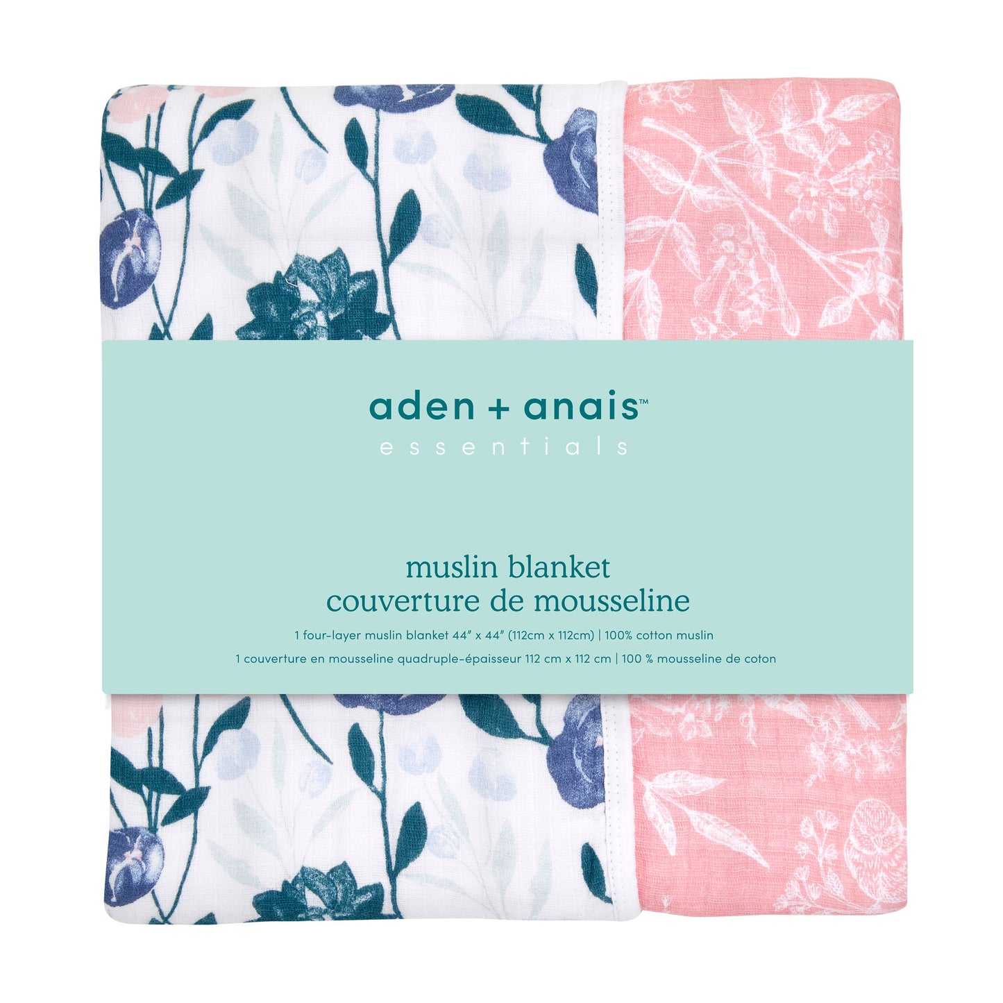 Aden and Anais Flowers Bloom Pink Cotton Muslin Baby Blanket