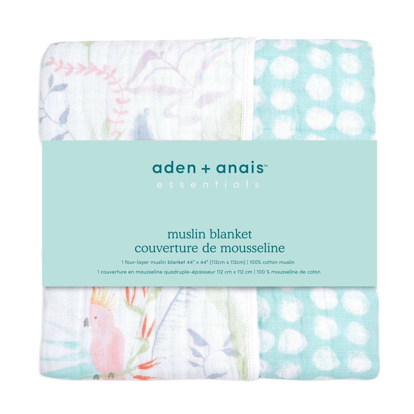 Aden and Anais Tropical Pink Blue Parrot Pineapple Forest Cotton Muslin Baby Blanket