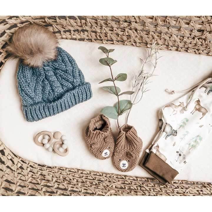 Baby Blue Pop Pom Pom Beanie Hat