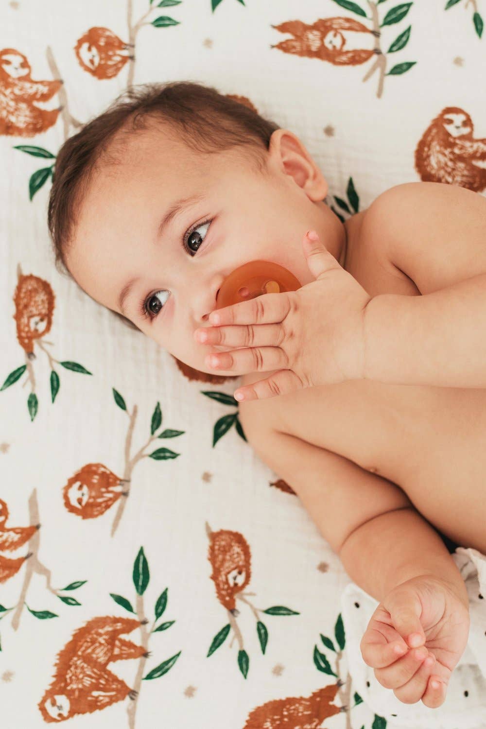 Slow Living Sloth Brown Forest Cotton Crib Sheet