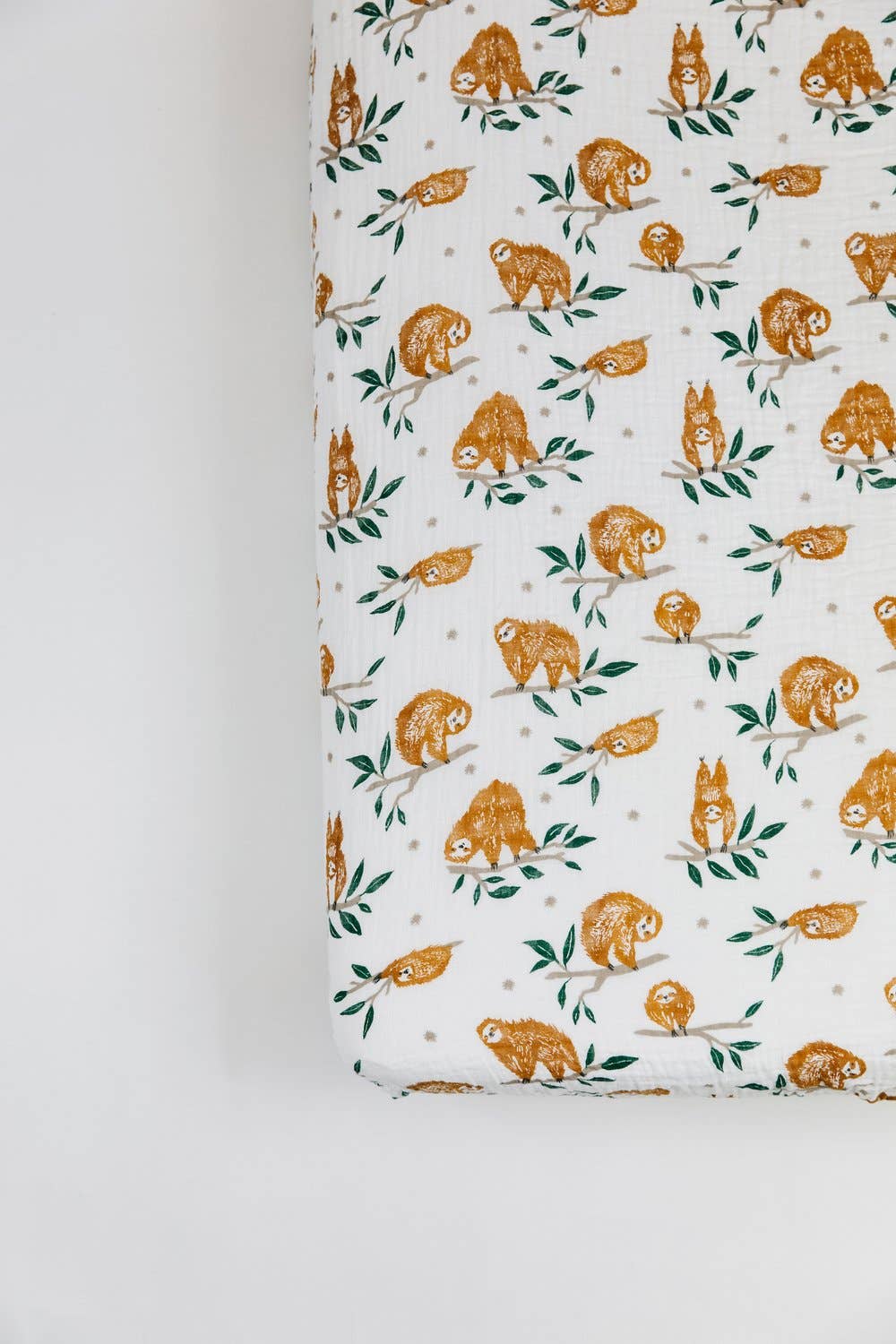 Slow Living Sloth Brown Forest Cotton Crib Sheet