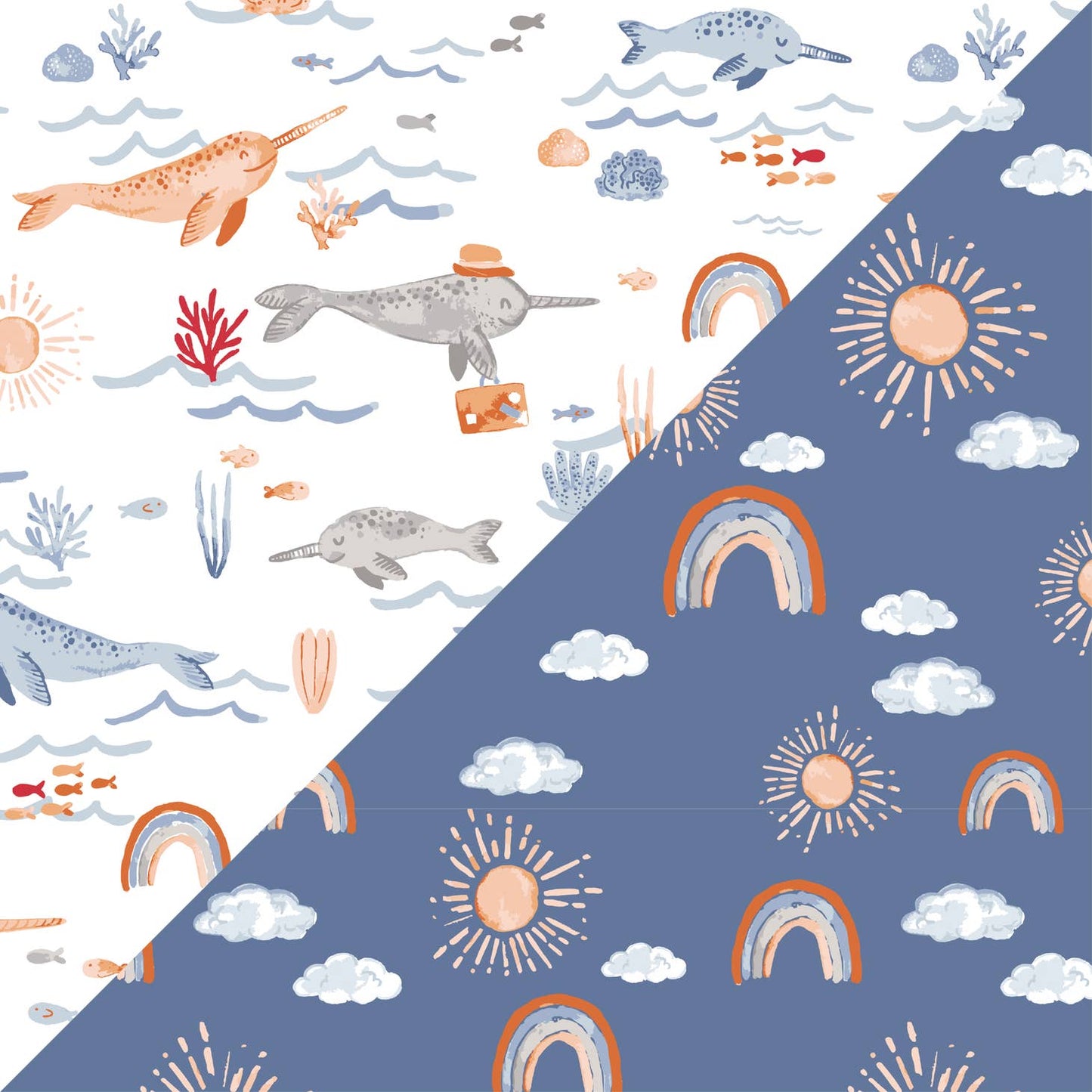 Rainbow Blue Sunshine Clouds Muslin Snuggle Blanket