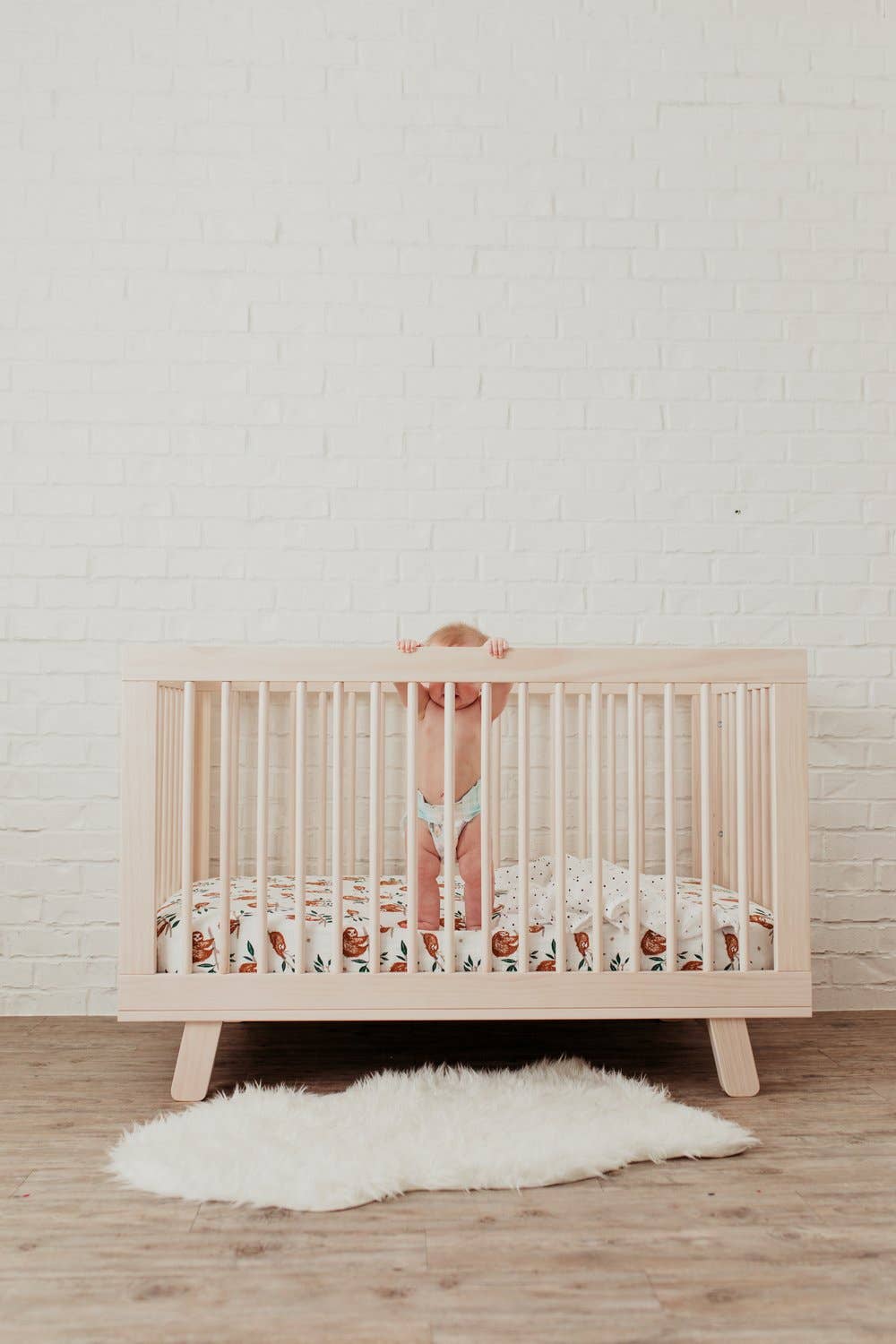 Slow Living Sloth Brown Forest Cotton Crib Sheet