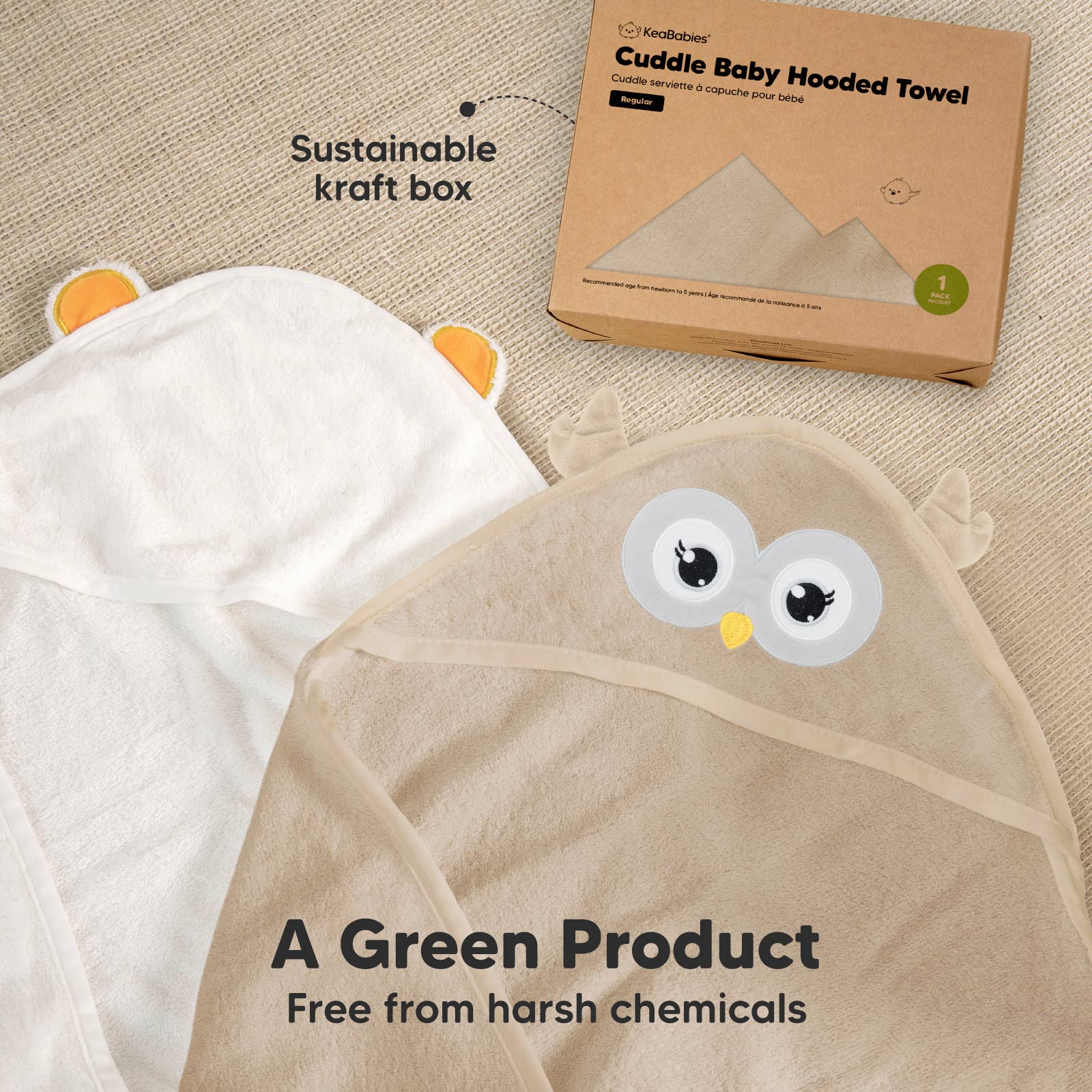 KeaBabies Owl Brown Organic Cotton Hooded Towel