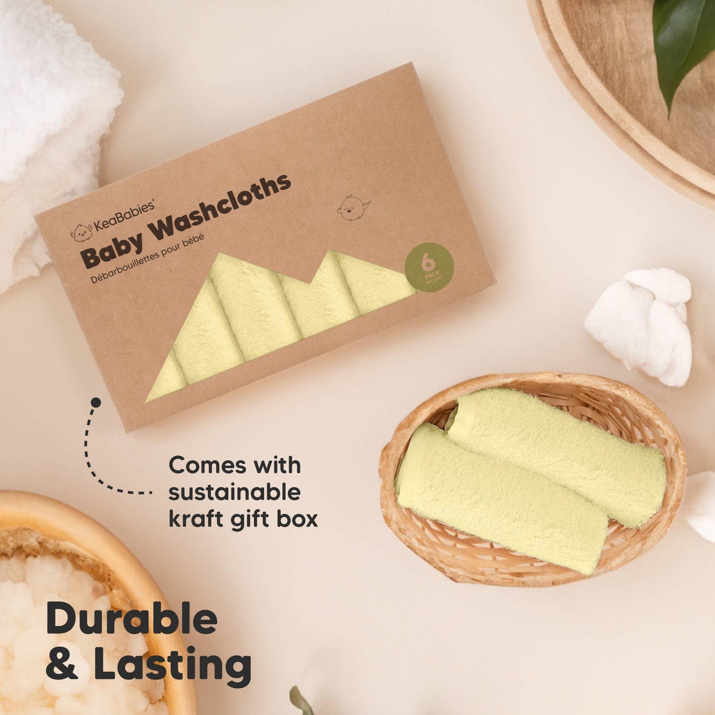 KeaBabies Yellow Lemon Organic Cotton Washcloths
