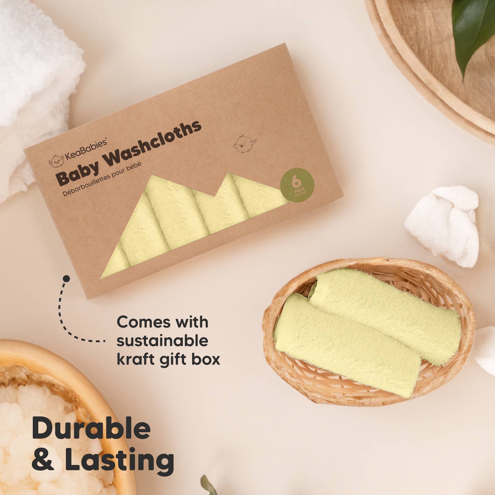 KeaBabies Yellow Lemon Organic Cotton Washcloths
