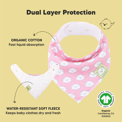 KeaBabies Organic GOTS Waterproof Baby Toddler Bandana Droll Bibs in Pink