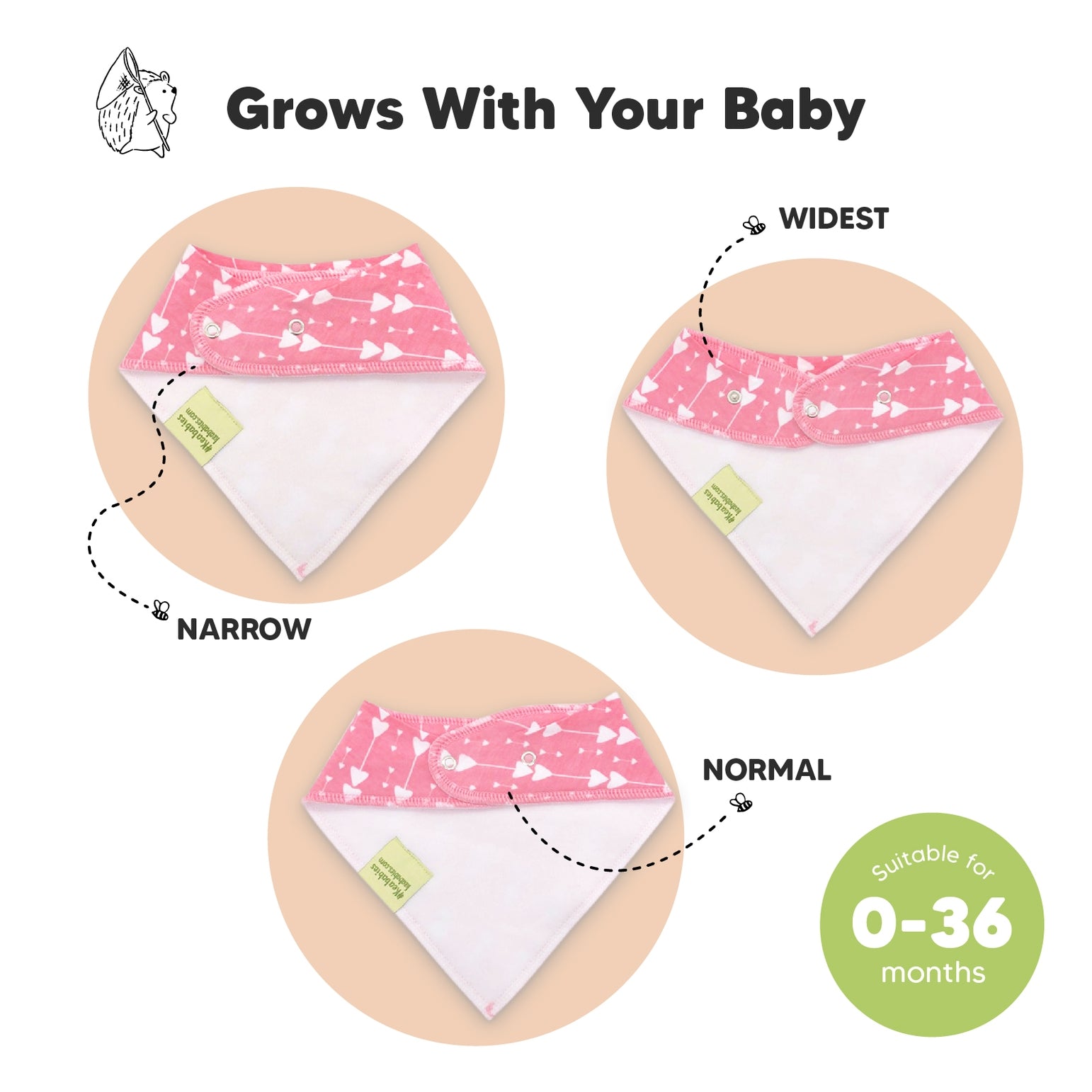 KeaBabies Organic GOTS Waterproof Baby Toddler Bandana Droll Bibs in Pink Hearts