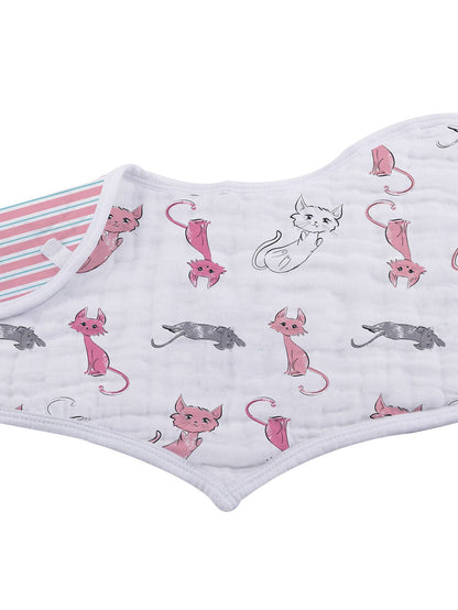 Newcastle Classics Organic Cotton Bamboo Muslin Heart Cat Bibs - Dandelions
