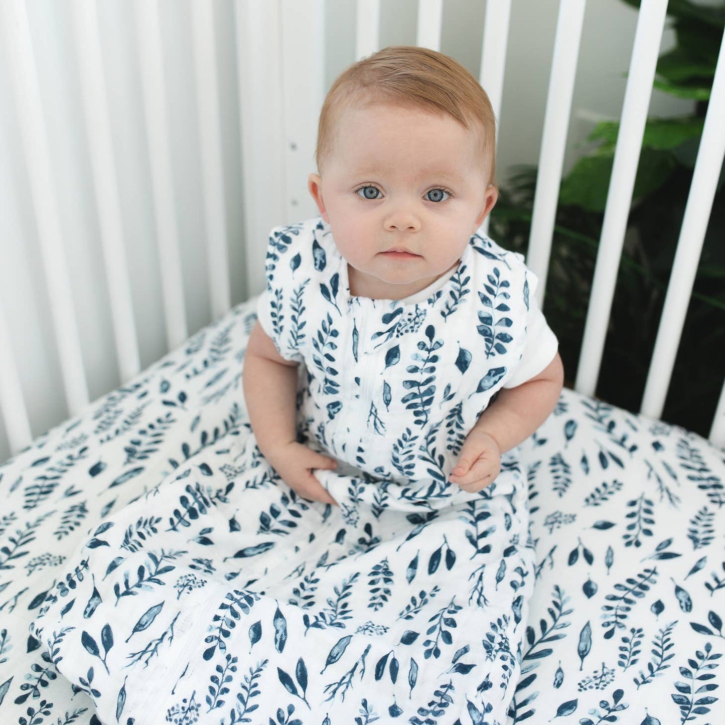 Blue Leaves Crib Sheet and Blanket Set
