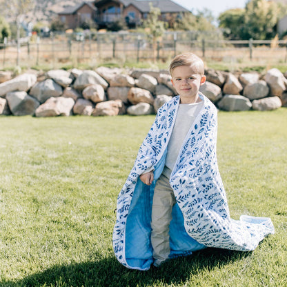 Blue Leaves Crib Sheet and Blanket Set
