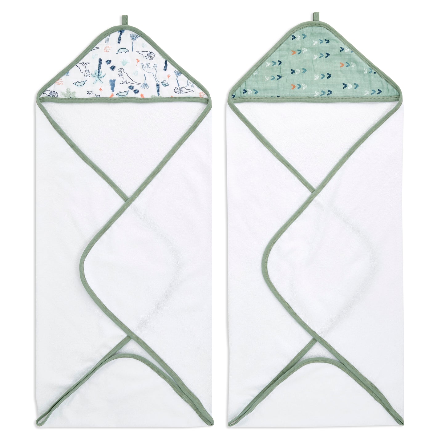 Aden and Anais Terry Cotton Dino Time Green Hooded Baby Toddler Towel