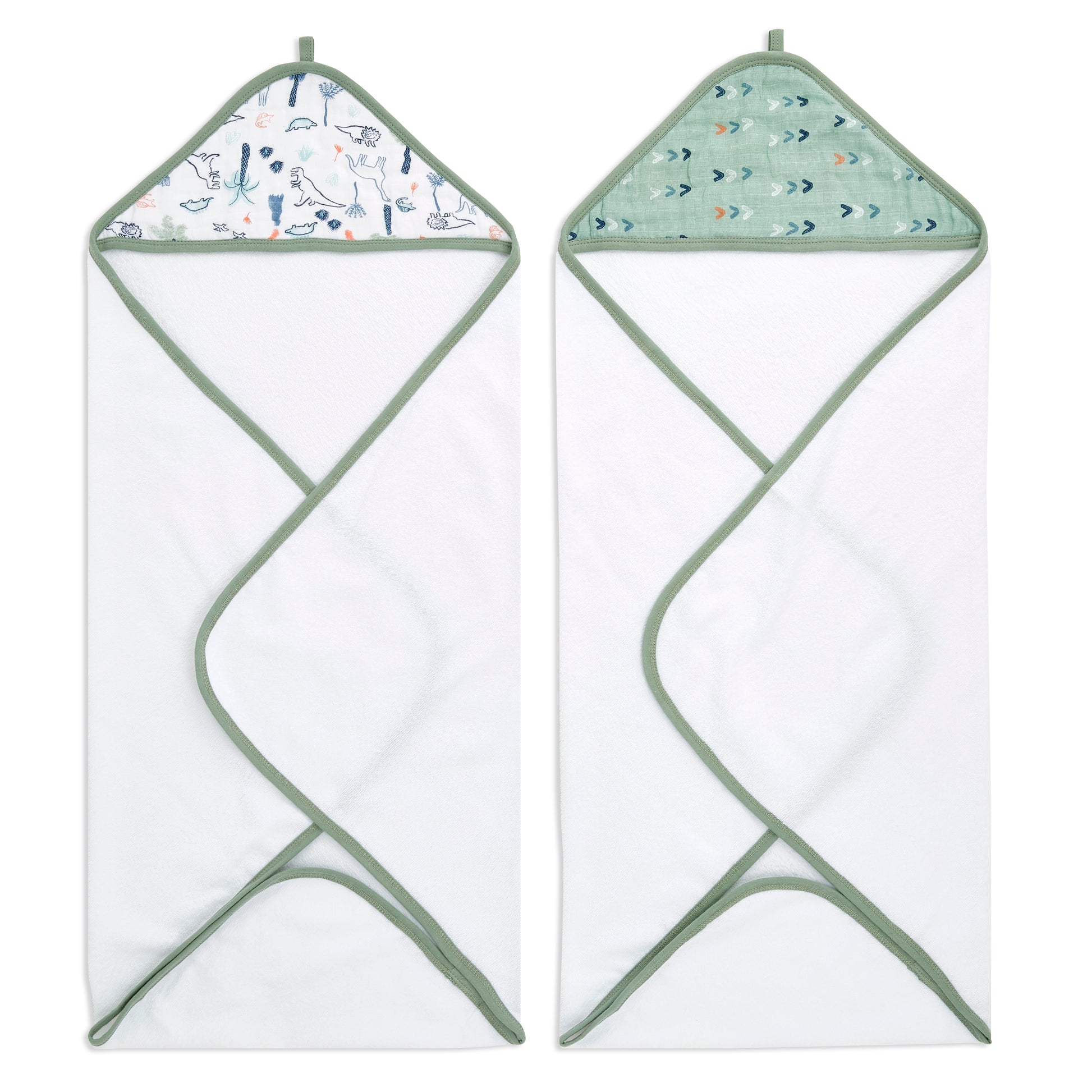 Aden and Anais Terry Cotton Dino Time Green Hooded Baby Toddler Towel