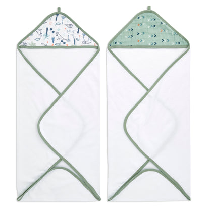 Aden and Anais Terry Cotton Dino Time Green Hooded Baby Toddler Towel