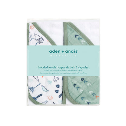 Aden and Anais Terry Cotton Dino Time Green Hooded Baby Toddler Towel