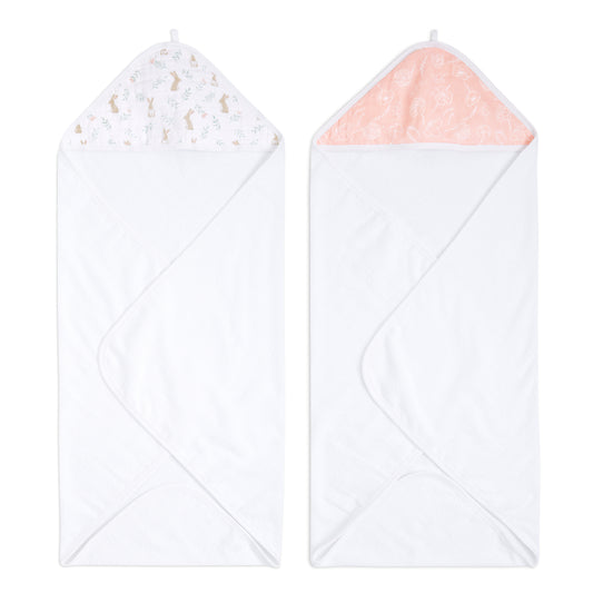 Aden and Anais Blushing Bunnies White and Pink Muslin Hooded Towels 