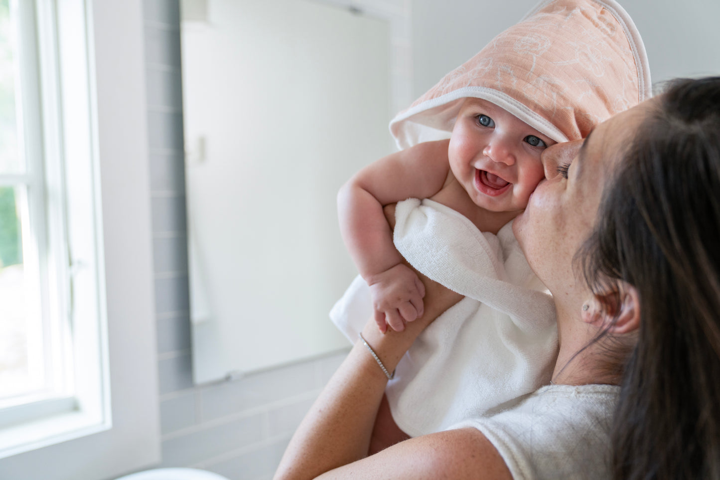 Aden and Anais Blushing Bunnies White and Pink Muslin Hooded Towels 