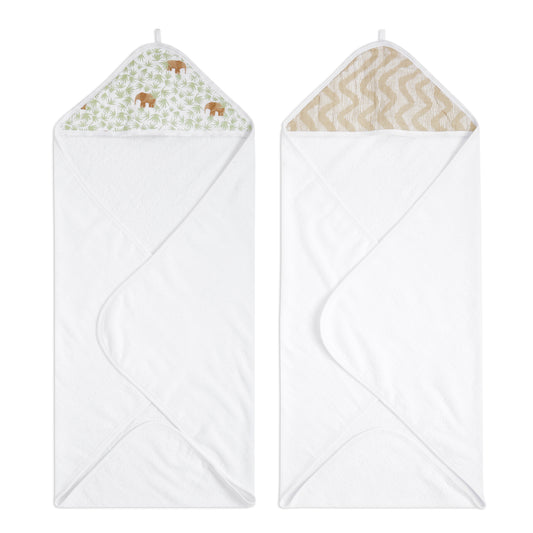 Aden and Anais Tanzania Bear Brown and Green Forest Cotton Muslin Baby Hooded Towel