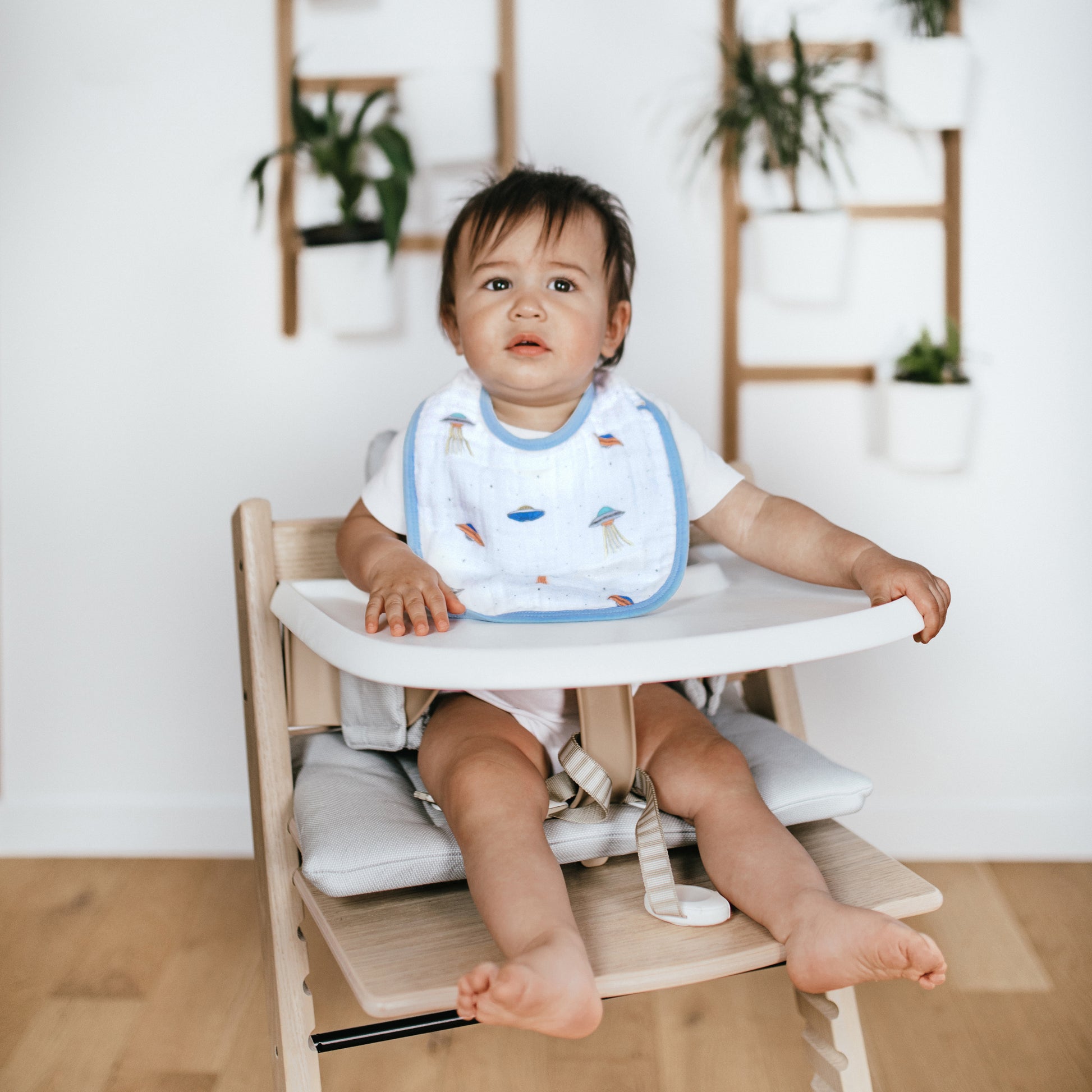 Aden and Anais Space Start Moon Astranaut Explorers Blue Cotton Muslin Baby Snap Bibs