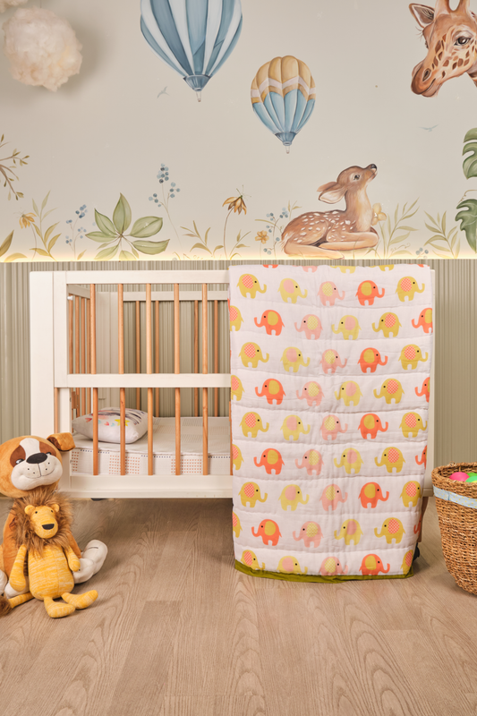 Colorful Elephant Reversible Baby Blanket Quilt