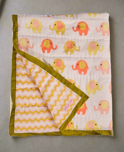 Colorful Elephant Reversible Baby Blanket Quilt