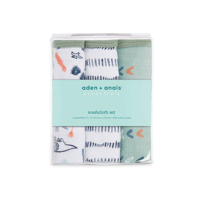 Aden and Anais Dino Time Muslin Green Baby Washcloths