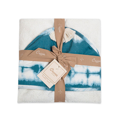 Crane Baby Terry Cotton Caspian Blue Hooded Baby Toddler Towel 