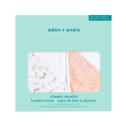 Aden and Anais Blushing Bunnies White and Pink Muslin Hooded Towels 