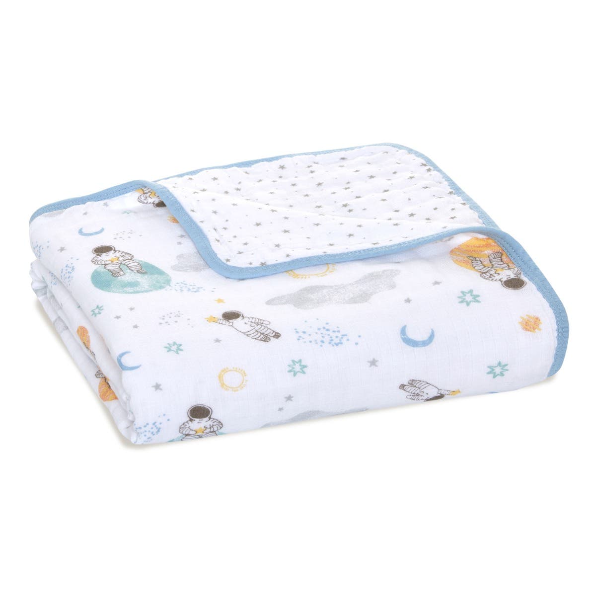 Aden and Anais Space Start Moon Astranaut Explorers Blue Cotton Muslin Baby Blanket
