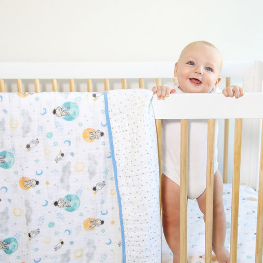 Aden and Anais Space Start Moon Astranaut Explorers Blue Cotton Muslin Baby Blanket