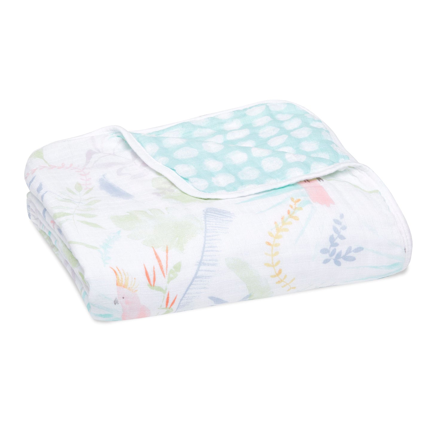 Aden and Anais Tropical Pink Blue Parrot Pineapple Forest Cotton Muslin Baby Blanket
