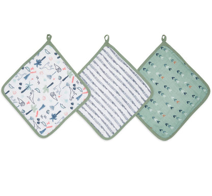 Aden and Anais Dino Time Muslin Green Baby Washcloths