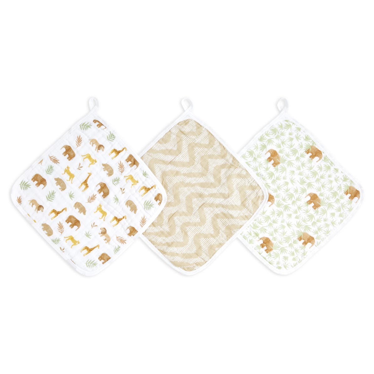 Aden and Anais Tanzania Bear Giraffe Brown and Green Forest Cotton Muslin Baby Washcloth