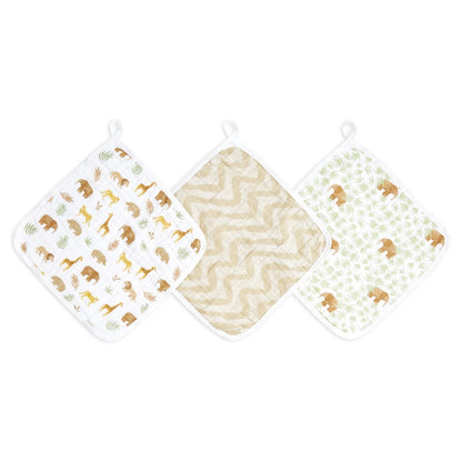 Aden and Anais Tanzania Bear Giraffe Brown and Green Forest Cotton Muslin Baby Washcloth