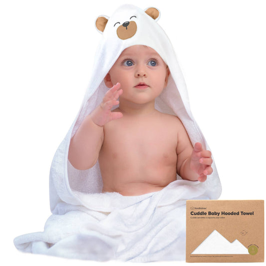 KeaBabies Organic Cotton Bamboo White Hooded Grizzly Bear Baby Toddler Towel