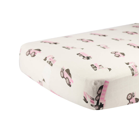 Pink Digger Cotton Crib Sheet