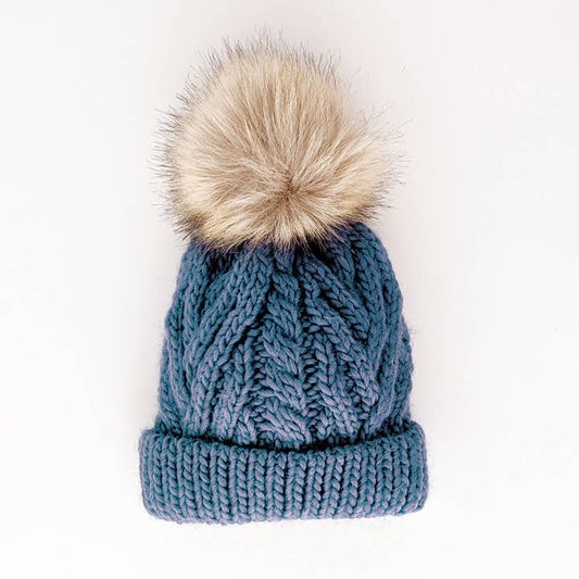Baby Blue Pop Pom Pom Beanie Hat