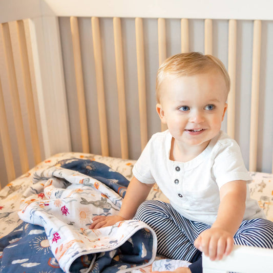 Rainbow Blue Sunshine Clouds Muslin Snuggle Blanket
