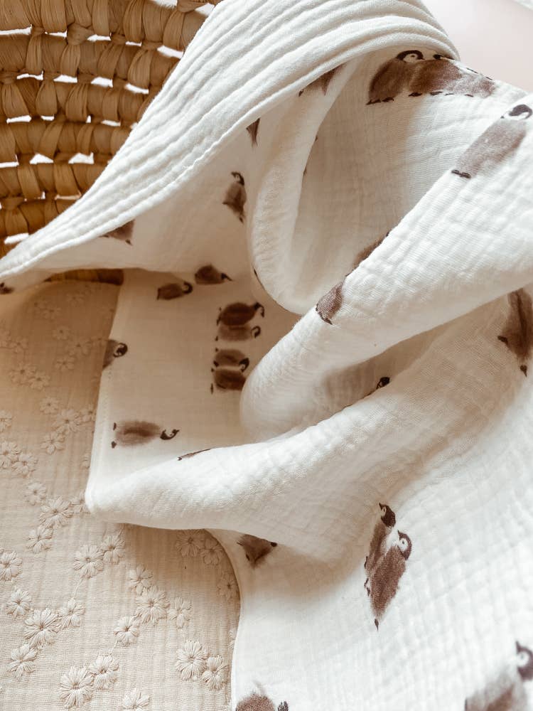 Penguin Muslin Swaddle Blanket
