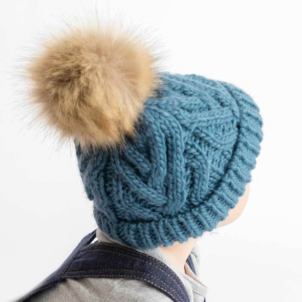 Baby Blue Pop Pom Pom Beanie Hat