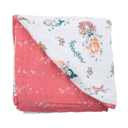 Mermaid Bubbles Pink Muslin Baby Snuggle Blanket