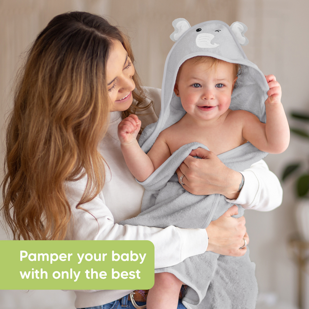 Cotton Grey Hooded Elephant Baby Towel