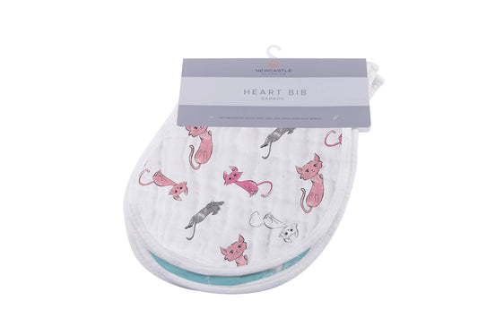 Newcastle Classics Organic Cotton Bamboo Muslin Heart Cat Bibs - Dandelions