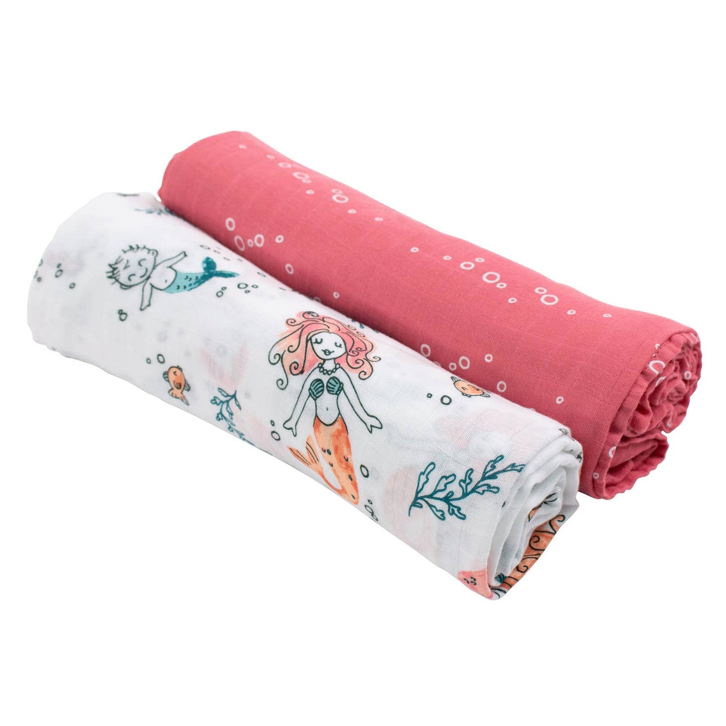 Mermaid Bubbles Pink Muslin Baby Snuggle Swaddle Blanket Set