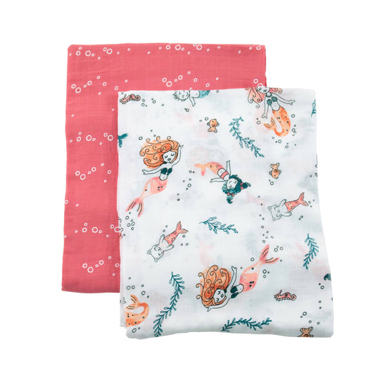 Mermaid Bubbles Pink Muslin Baby Snuggle Swaddle Blanket Set